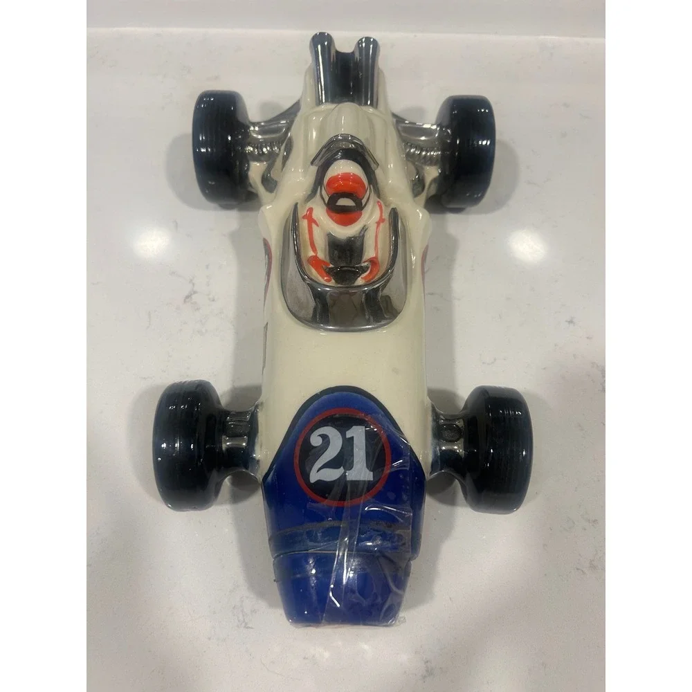 Vintage Heritage China Race Car Decanter Indy Style Number 21 Ceramic Cream Blue